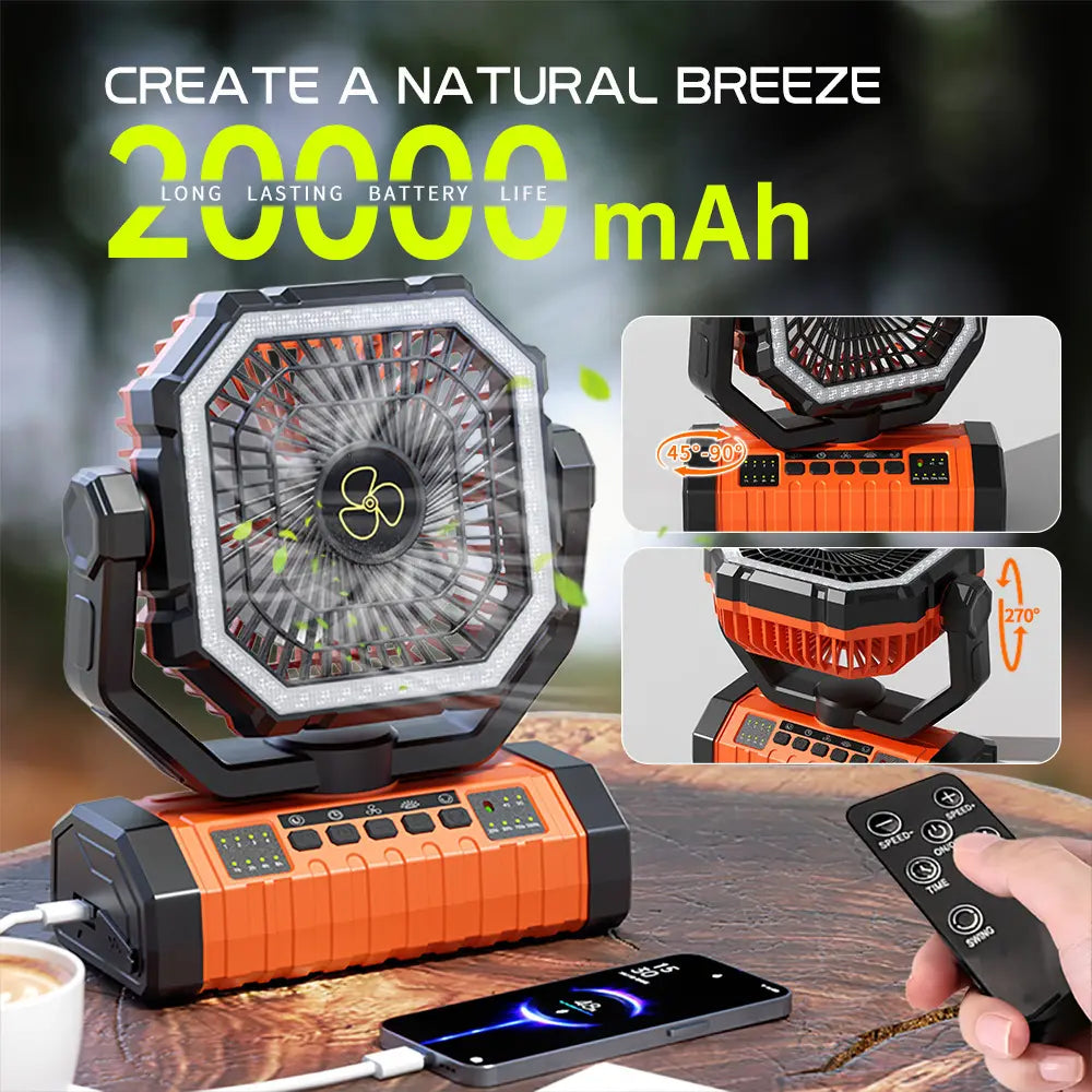 Portable Outdoor Camping Refrigeration Fan with Light | Rechargeable Tent Fan