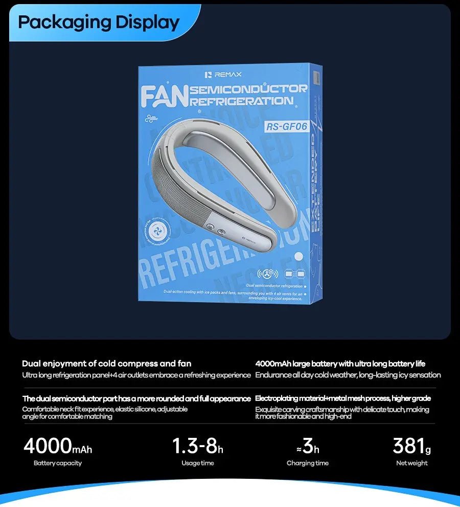 Portable Semiconductor Cooling Neck Fan | USB Rechargeable Wearable Fan