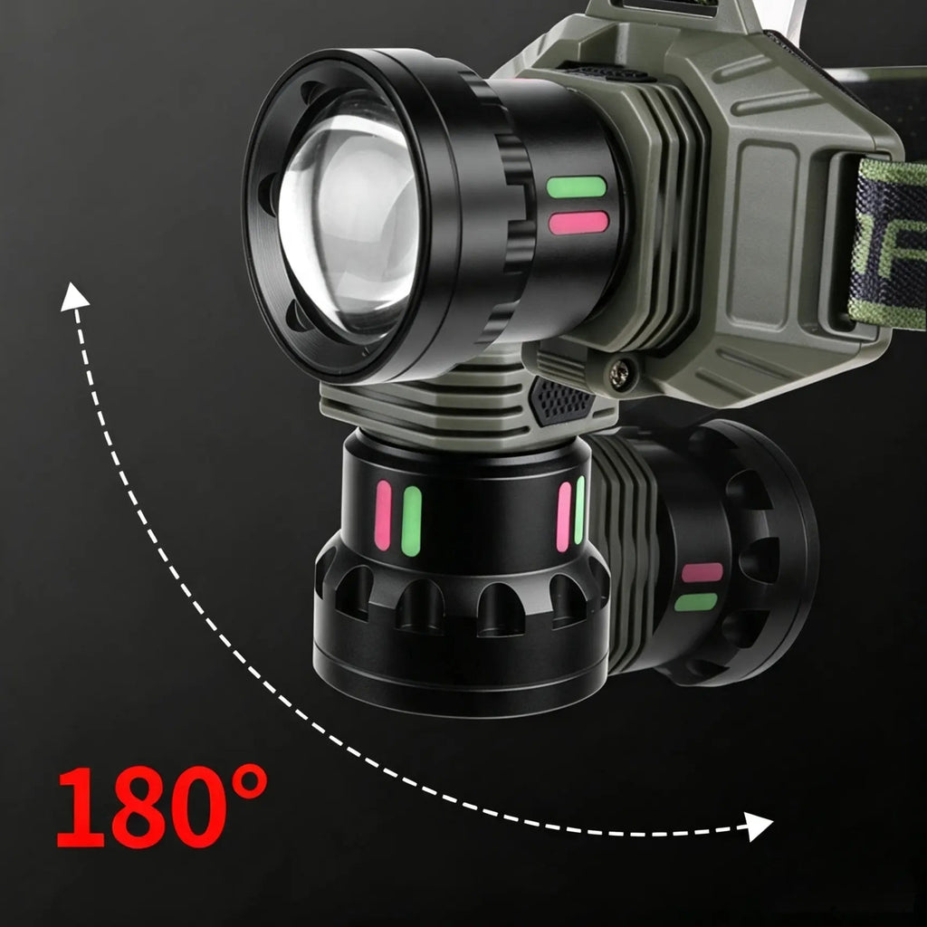 Zoomable LED Headlamp with Fluorescent Strip | Bright Rechargeable Head Light