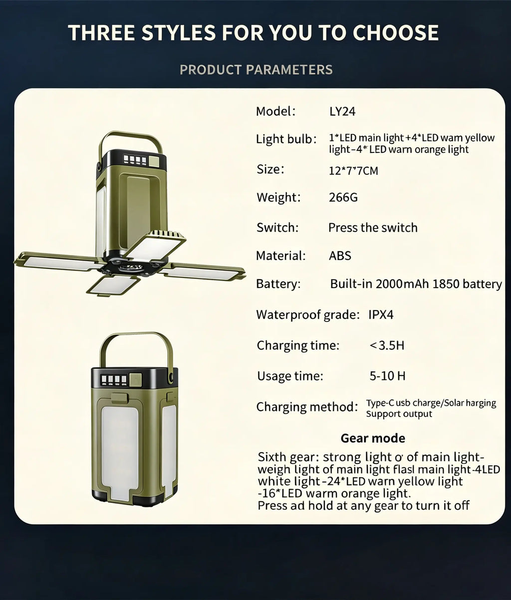 Multifunctional Four-Leaf Folding Solar Camping Light | Outdoor Waterproof Atmosphere Lamp
