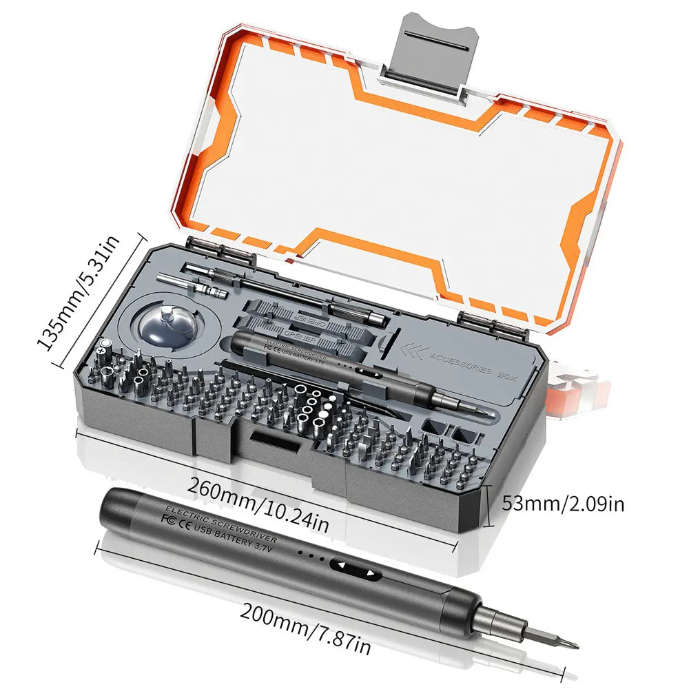 tools precision screwdriver set in black hard case, open view