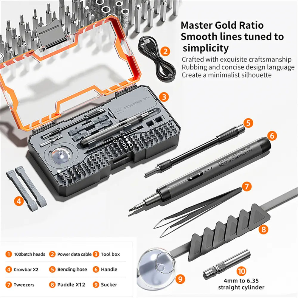tools precision screwdriver set in black hard case, open view