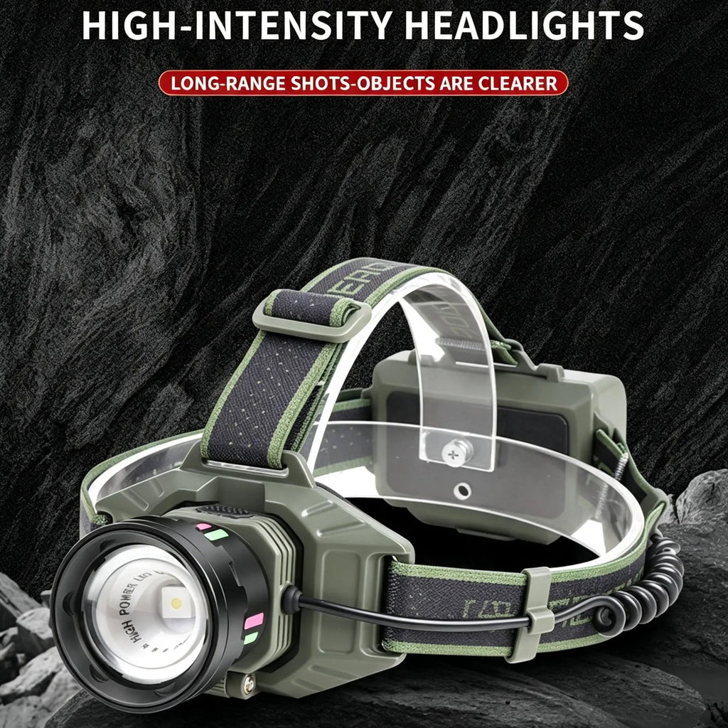 Zoomable LED Headlamp with Fluorescent Strip | Bright Rechargeable Head Light