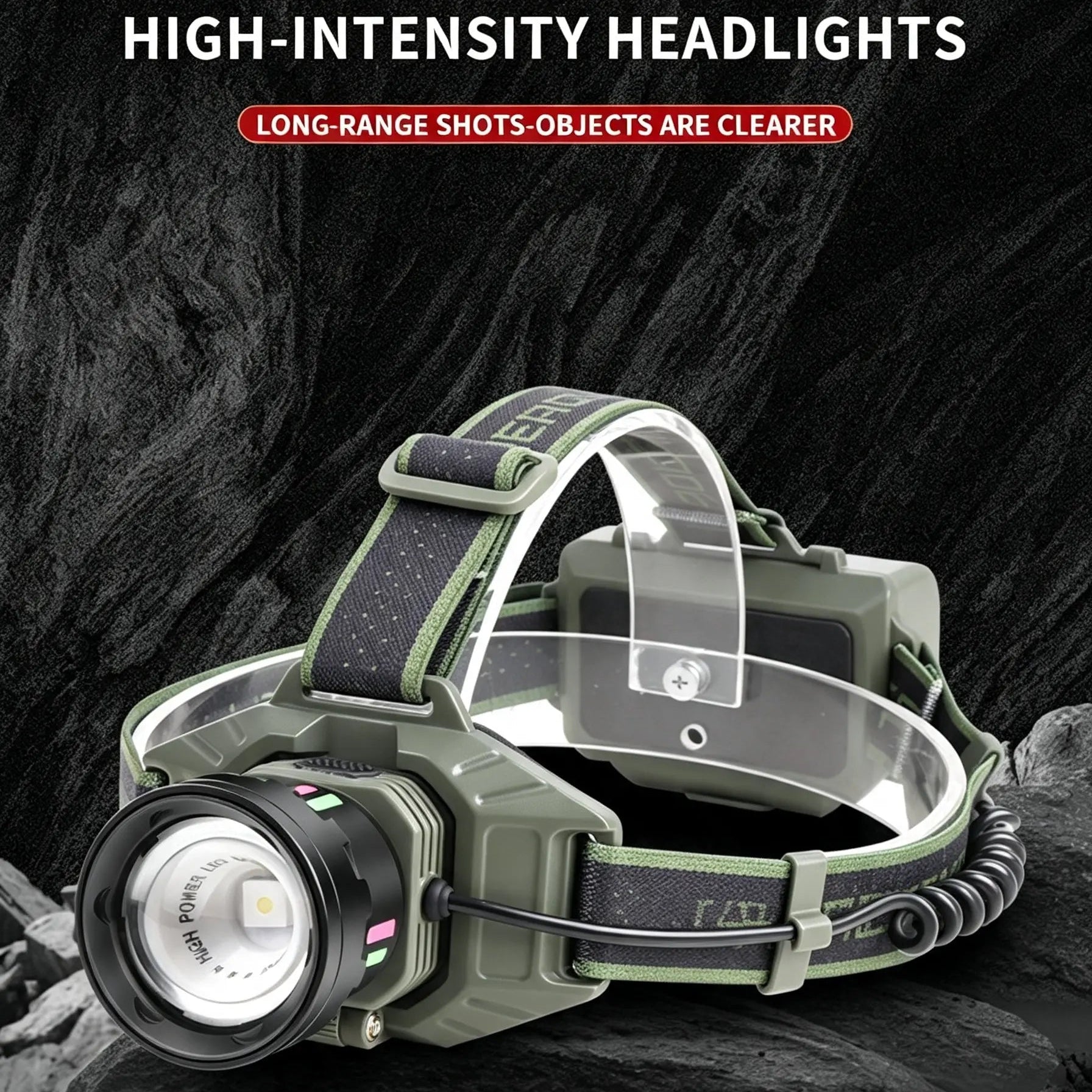 Zoomable LED Headlamp with Fluorescent Strip | Bright Rechargeable Head Light