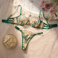 Embroidered Mesh Lingerie Set - Underwire Bra & Panty