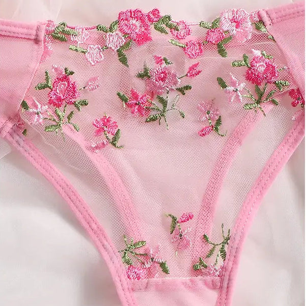 Sexy Embroidered Mesh Lingerie Set | Sheer Underwire Bra