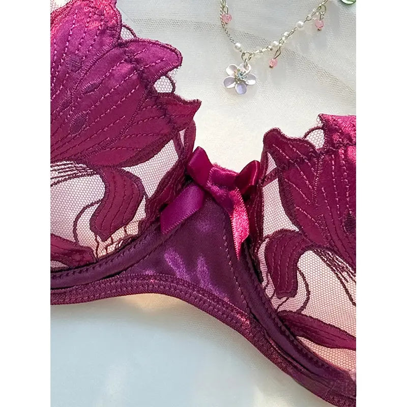 Sexy 3-Piece Floral Lace Lingerie Set - Underwire Bra & Garter Belt【S】