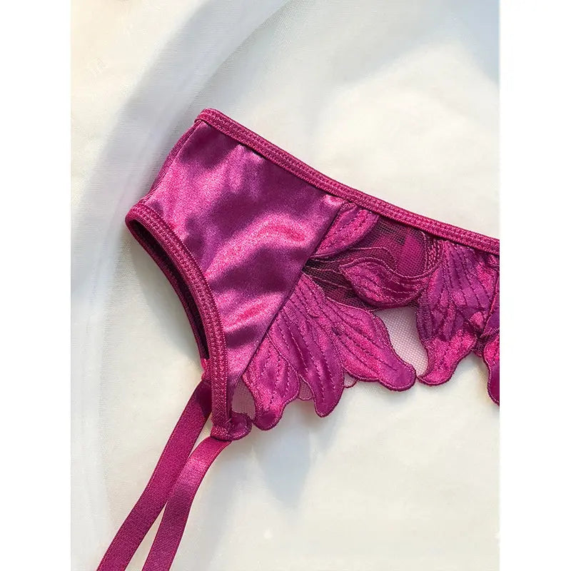 Sexy 3-Piece Floral Lace Lingerie Set - Underwire Bra & Garter Belt【S】