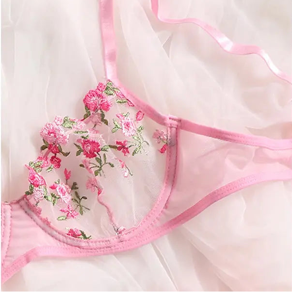 Sexy Embroidered Mesh Lingerie Set | Sheer Underwire Bra