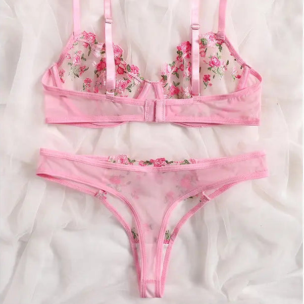 Sexy Embroidered Mesh Lingerie Set | Sheer Underwire Bra