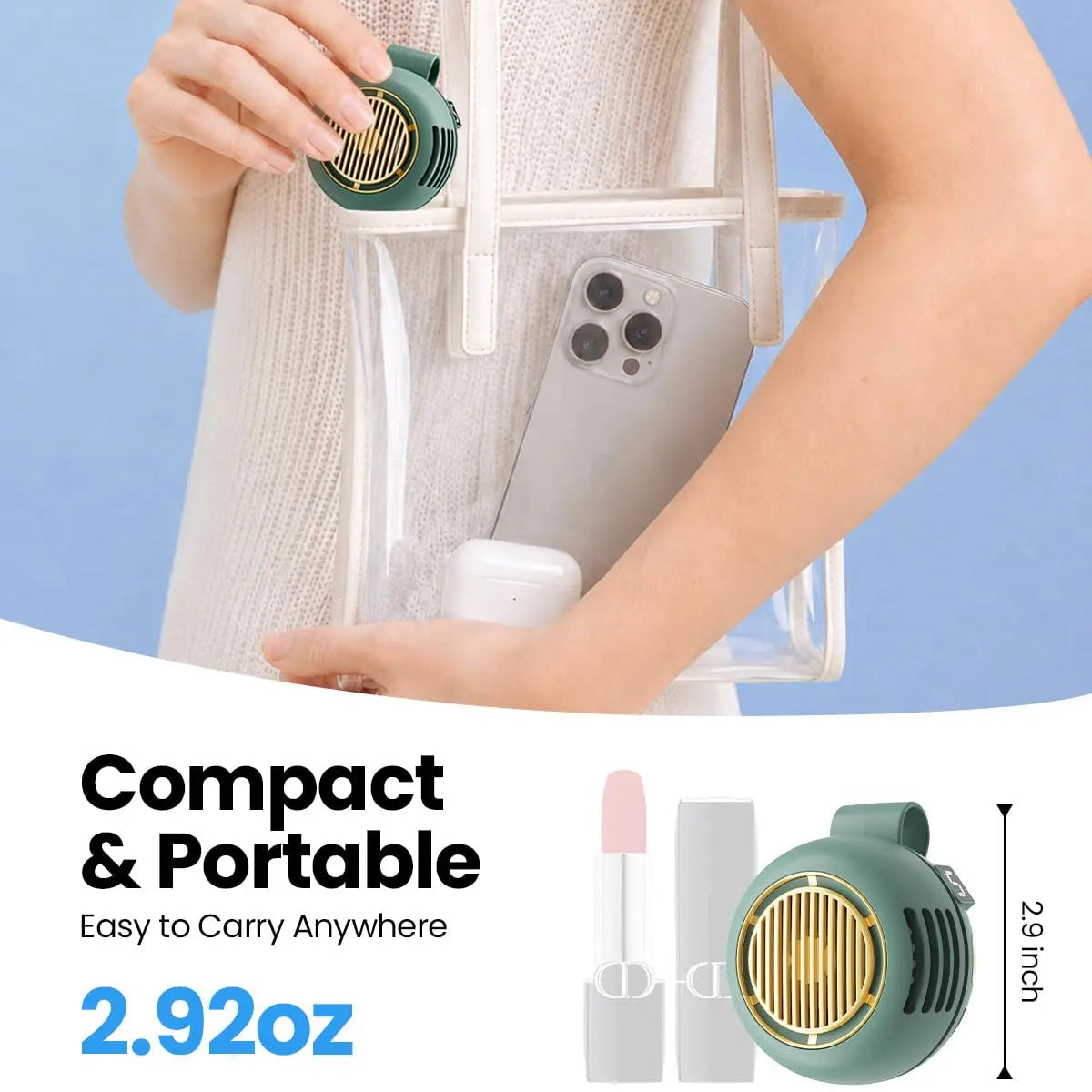 Bladeless Clip On Fan: Portable 5-Speed Wearable Mini Fan